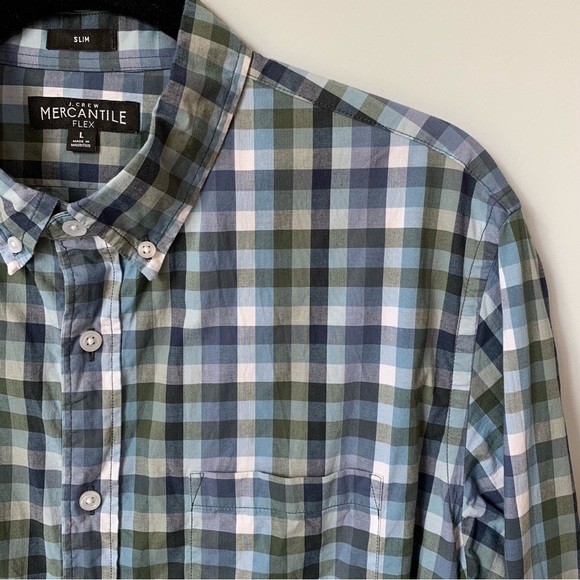 Mens J.Crew Mercantile Flex Long Sleeve Button Front Blue Checkered Shirt - Picture 2 of 6